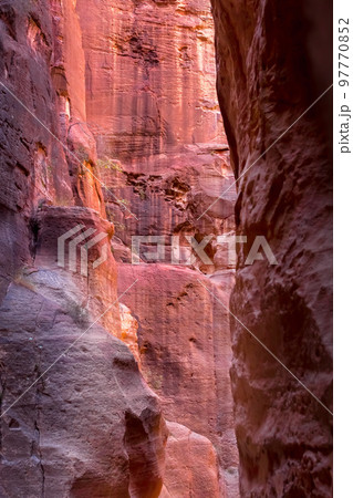 Al Siq Canyon in Petra, Jordan, sandstone walls Al Siq Canyon in Petra, Jordan, sandstone walls 97770852