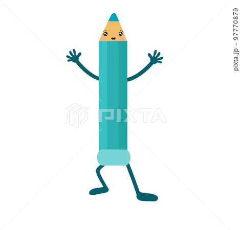 Vector pencil in the style of kawaii Honed detailed office layout, school tool, a symbol of creativity, video, education and design. Isolated illustration, white background. 97770879