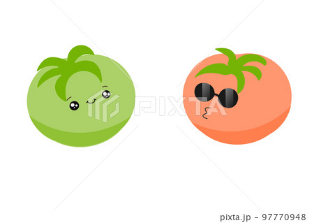 Funny tomatoes, green and red tomatoes, gardening. Vector illustration on a white background. Funny tomatoes, green and red tomatoes, gardening. Vector illustration on a white background. 97770948