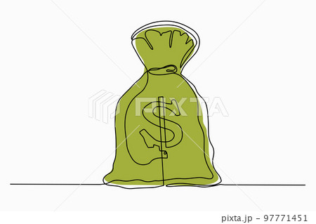 One line drawing. Money bag vector icon, sack of money flat mono line cartoon illustration with dollar sign isolated on white background 97771451