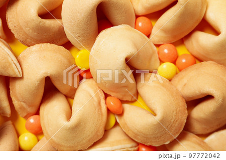 Concept of creative food, Chinese fortune cookies with prediction words 97772042