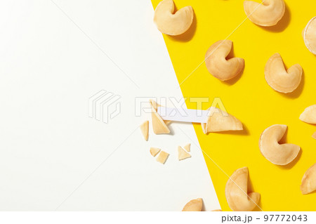 Chinese fortune cookies with prediction words, space for text 97772043