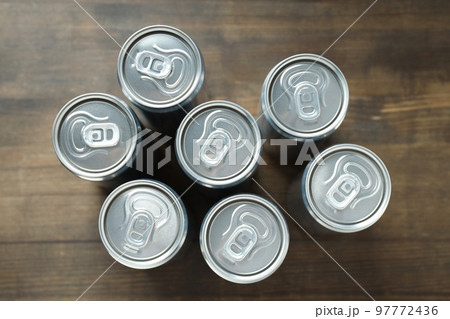 Concept of drink, blank cans, top view 97772436