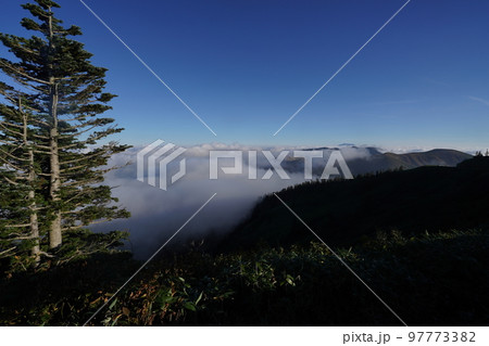 群馬県 草津白根山 国道292号 渋峠付近の志賀草津高原道路から見た雲海 2022年9月16日 群馬県 草津白根山 国道292号 渋峠付近の志賀草津高原道路から見た雲海 2022年9月16日 97773382