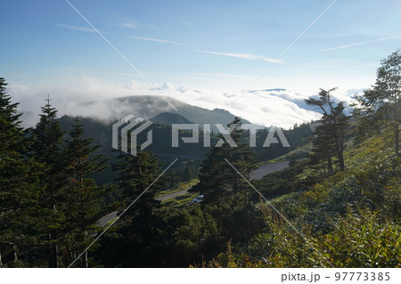 群馬県 草津白根山 国道292号 渋峠付近の志賀草津高原道路から見た雲海 2022年9月16日 群馬県 草津白根山 国道292号 渋峠付近の志賀草津高原道路から見た雲海 2022年9月16日 97773385