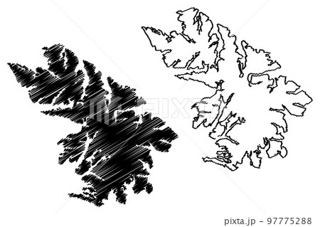 Santa Ines island ( Republic of Chile, South and Latin America, Tierra del Fuego archipelago) map vector illustration, scribble sketch Santa Ines map 97775288