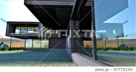 The concept of an energy-efficient house with a special composite finish of an eco-friendly carbon 97776198