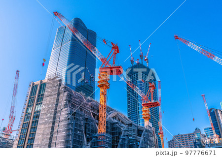 日本の東京都市景観 虎ノ門・麻布台地区第一種市街地再開発などを望む＝2022年12月29日 97776671