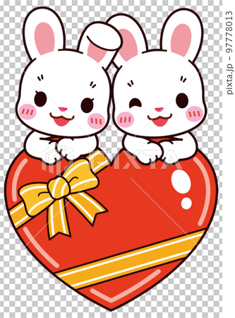 心形禮物上的可愛兔子 心形禮物上的可愛兔子 97778013