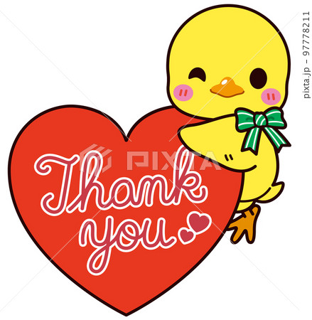 Thank youのハートにくっつく可愛いひよこ 97778211