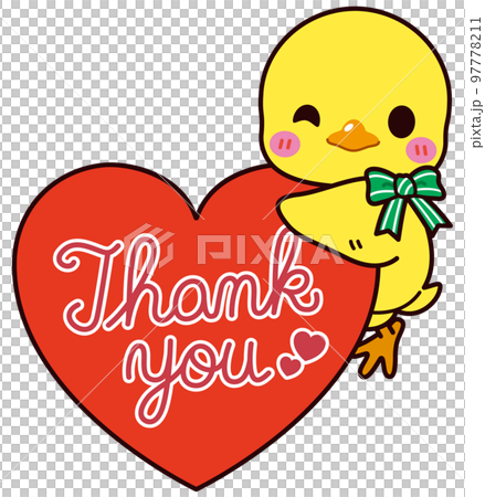 Thank youのハートにくっつく可愛いひよこ 97778211