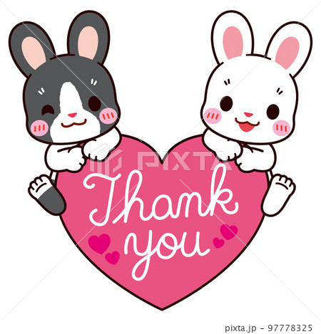 Thank youのハートにのる可愛い白とダッチうさぎ Thank youのハートにのる可愛い白とダッチうさぎ 97778325