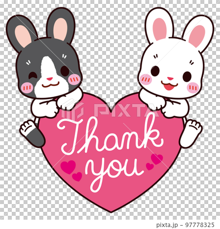 Thank youのハートにのる可愛い白とダッチうさぎ Thank youのハートにのる可愛い白とダッチうさぎ 97778325