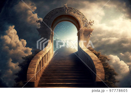 Beautiful arch against blue sky with stairway to heaven Beautiful arch against blue sky with stairway to heaven 97778605