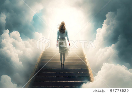 Way to dream girl in white dress walking up stairway to heaven Way to dream girl in white dress walking up stairway to heaven 97778629