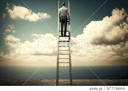 Person rising on way to success by stairway to heaven 97778664