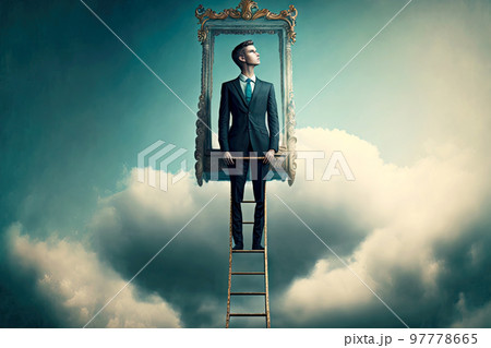 Successful man climbing career stairway to heaven 97778665