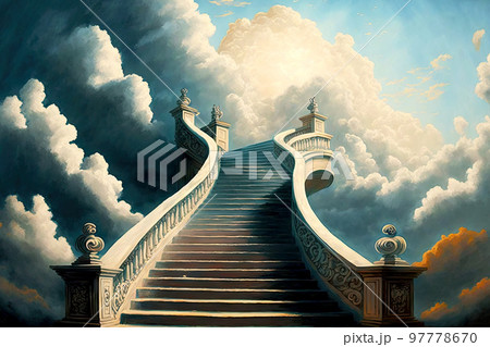 White cloud stairway to heaven in Greek style 97778670