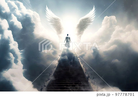 Dead man walking along stairway to heaven and becoming angel 97778701