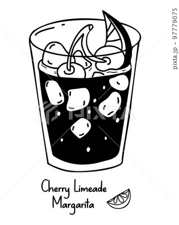 Mexican cocktail. Cherry limeade margarita. Vector hand drawing doodle. Latin American alcoholic drink for design and decoration, culinary themes, menus. 97779075