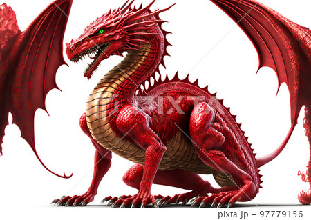 Eastern mythical creature red dragons is isolated on white background Eastern mythical creature red dragons is isolated on white background 97779156