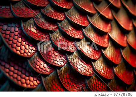 Scales of red dragons as mythical and fabulous animal Scales of red dragons as mythical and fabulous animal 97779206