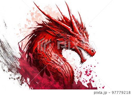 Head of huge fabulous red dragons isolated on white background Head of huge fabulous red dragons isolated on white background 97779218