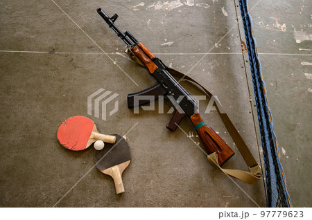 An abandoned sports hall at the school, sports equipment destroyed by time. An abandoned sports hall at the school, sports equipment destroyed by time. 97779623