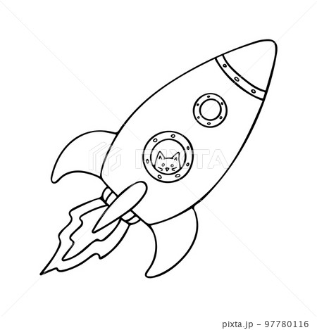 Doodle of rocket with cat astronaut 97780116