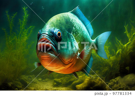 Aggressive piranhas with shiny scales and round eyes Aggressive piranhas with shiny scales and round eyes 97781334