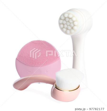 Face cleansing brushes isolated on white. Cosmetic tools 97782177