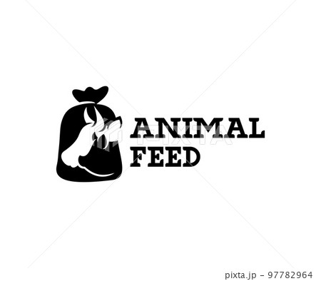 Animal feed and pet food, cow, pig in burlap pouch sack bag, logo design. Food for cattle, livestock, farm, vector design and illustration Animal feed and pet food, cow, pig in burlap pouch sack bag, logo design. Food for cattle, livestock, farm, vector design and illustration 97782964