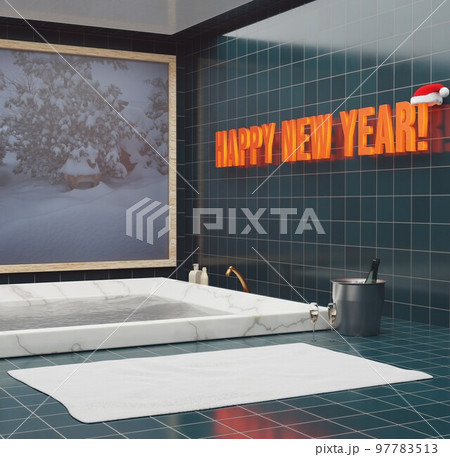 bathroom interior with happy new year sign 97783513