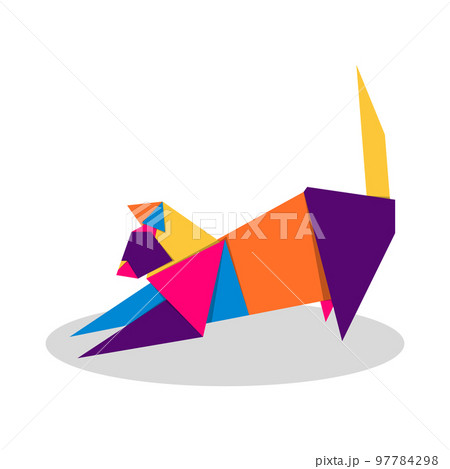 Cat origami. Abstract colorful vibrant Cat logo design. Animal origami. Vector illustration 97784298