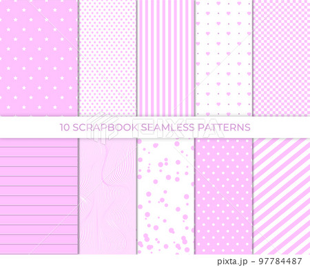 Set of cute sweet pink seamless patterns. Wallpaper for little baby girl. Pink background collection. Baby girl pattern seamless. Cute illustration Set of cute sweet pink seamless patterns. Wallpaper for little baby girl. Pink background collection. Baby girl pattern seamless. Cute illustration 97784487