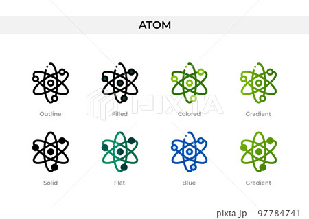 Atom icon in different style. Atom vector icons designed in outline, solid, colored, filled, gradient, and flat style. Symbol, logo illustration. Vector illustration 97784741