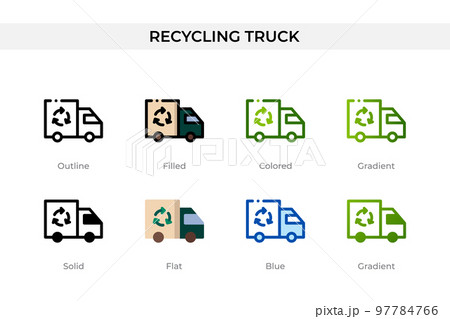 Recycling truck icon in different style. Recycling truck vector icons designed in outline, solid, colored, filled, gradient, and flat style. Symbol, logo illustration. Vector illustration 97784766