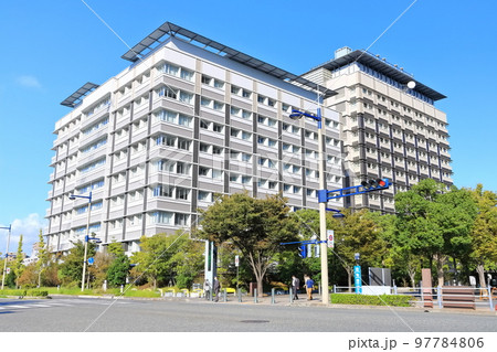 【香川県】秋空の黄葉した高松サンポート合同庁舎(サンポート高松) 97784806