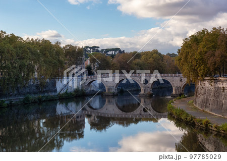 River Tiber and Bridge in a historic City, Rome, Italy. River Tiber and Bridge in a historic City, Rome, Italy. 97785029