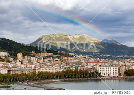 Port, Marina and City by the Sea. Salerno, Italy. 97785030