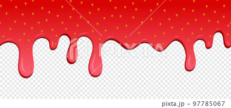 Realistic drops of strawberry jam. Strawberry background jam vector dripping drop splash texture. Drips of strawberry jam. Sweet background. Vector illustration Realistic drops of strawberry jam. Strawberry background jam vector dripping drop splash texture. Drips of strawberry jam. Sweet background. Vector illustration 97785067