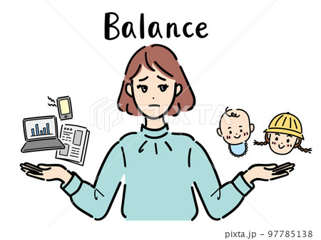 仕事と育児の両立で悩む女性 97785138