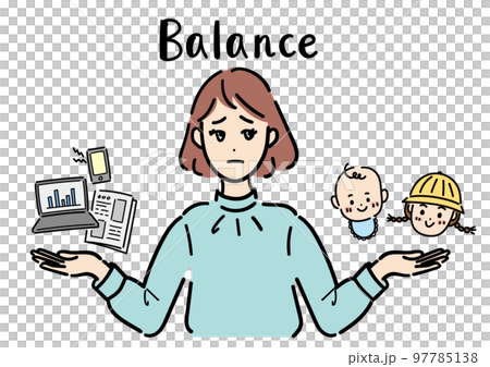 仕事と育児の両立で悩む女性 97785138