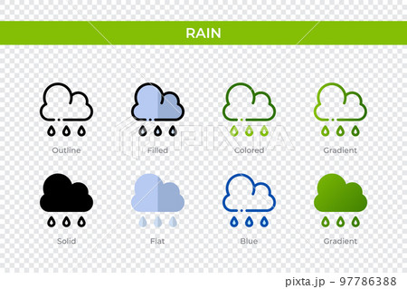Rain icon in different style. Rain vector icons...のイラスト素材 [97786388 ...