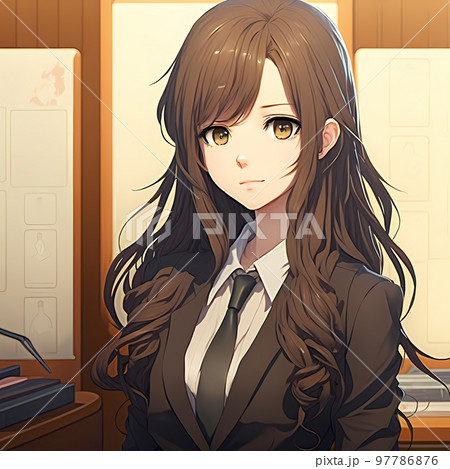 20代の女性 スーツ姿 ロングヘア「AI生成画像」のイラスト素材 [97786876] - PIXTA