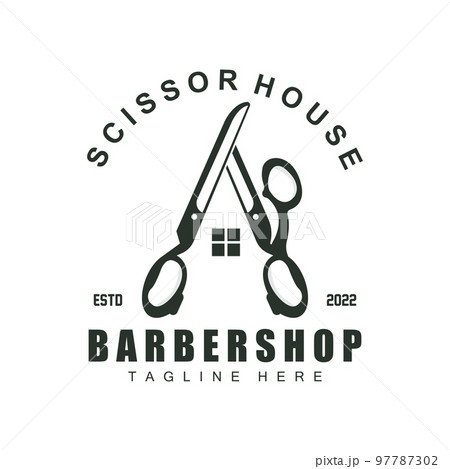 Scissors Logo Design, Barbershop Shaver Vector, Babershop Scissors Brand Illustration 97787302