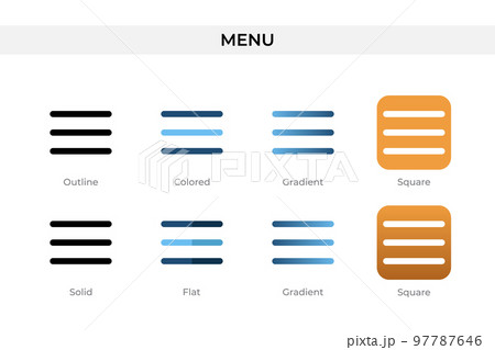 menu icon in different style. menu vector icons designed in outline, solid, colored, gradient, and flat style. Symbol, logo illustration. Vector illustration 97787646