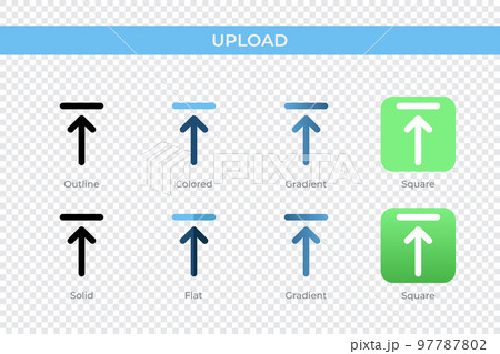 Upload icon in different style. Upload vector icons designed in outline, solid, colored, gradient, and flat style. Symbol, logo illustration. Vector illustration 97787802