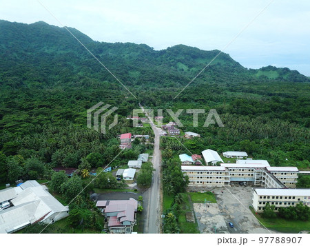 Tofol town drone view at Lelu in Kosrae, Micronesia 97788907