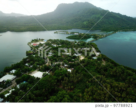 Tofol town drone view at Lelu in Kosrae, Micronesia Tofol town drone view at Lelu in Kosrae, Micronesia 97788921